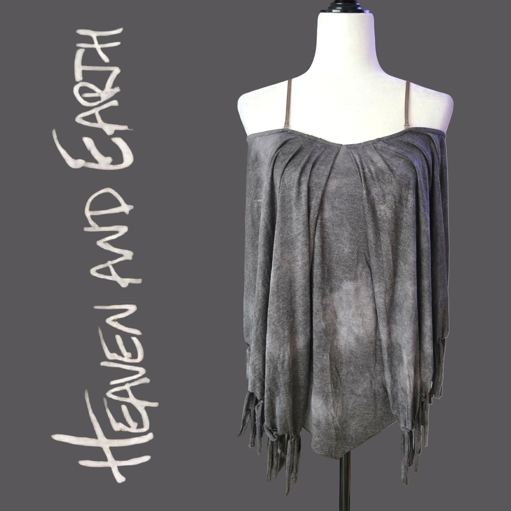 HEAVEN AND EARTH Gyaru Gray Fringe Off-Shoulder Top One-Size Japan